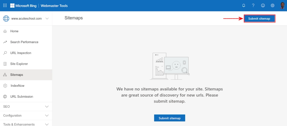 Adding a sitemap in Bing Webmaster Tools