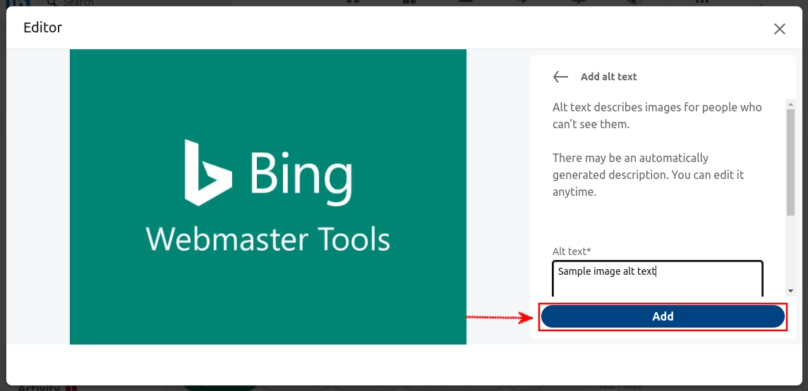 Adding alt text on LinkedIn image