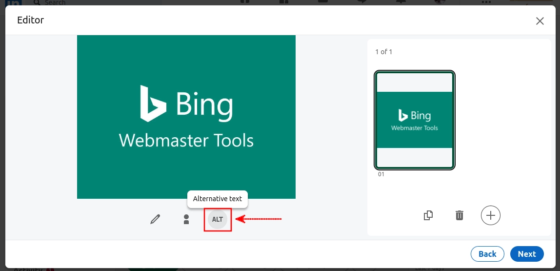 Alt text option on LinkedIn image